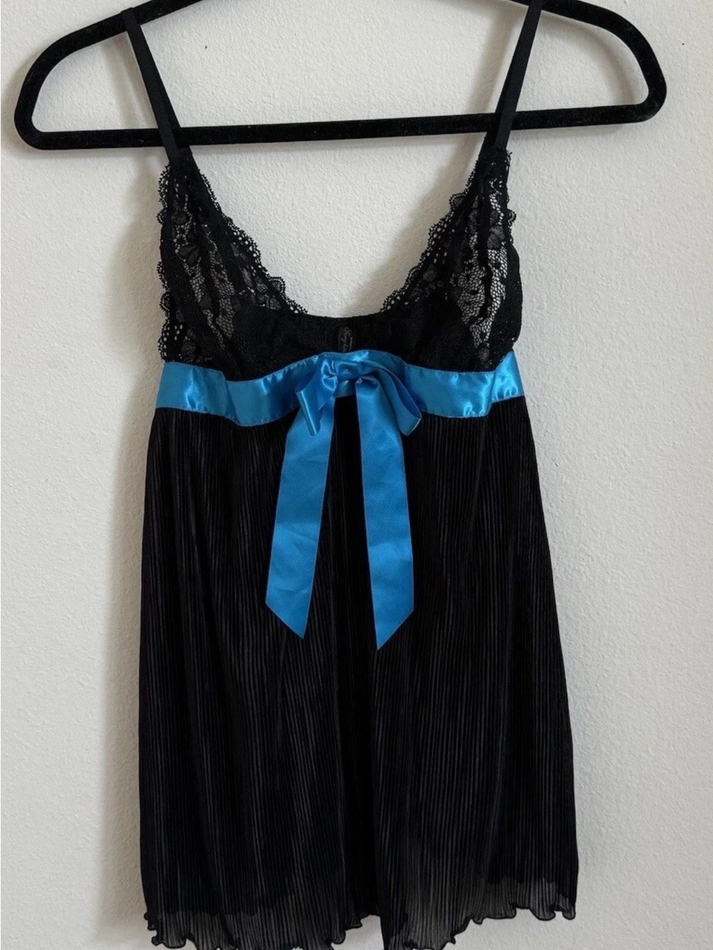 Y2K Victoria’s Secret Black Blue Bow Babydoll Chemise Dress M